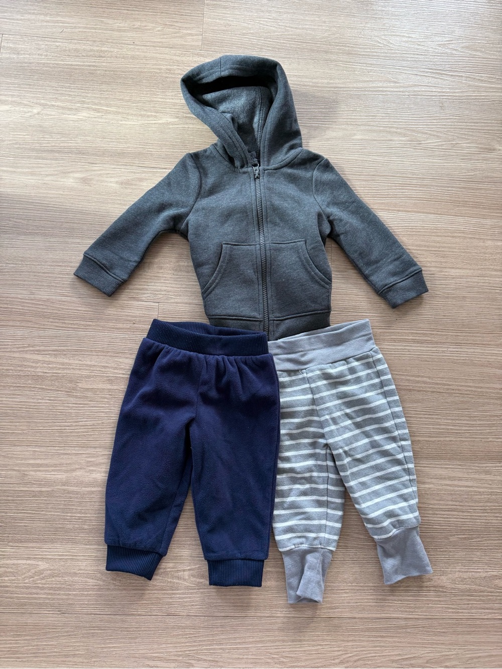 Kids 3-Piece Cozy Hoodie & Pants Set - Gray, Navy & Striped Gray